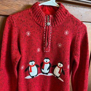 Christmas Sweater - Penguins - Christopher & Banks - Size L - 1/4 Zip